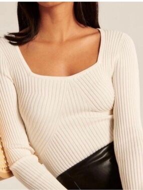 NWT Abercrombie Square Neck Ribbed Long-Sleeve Sweater Bodysuit - Cream